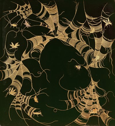 Inro decorated with cobwebs and insects by Japanese School
